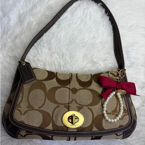 Vintage COACH y2k Brown Signature Canvas Jacquard Ergo Shoulder Bag - Picture 1 of 12